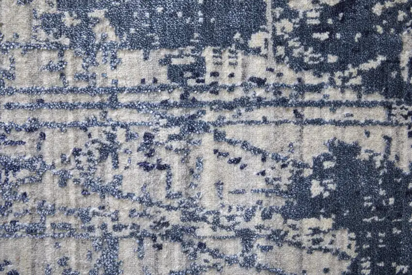 Blue and Ivory Abstract Hand Woven Worn Faded Area Rug Photo 9