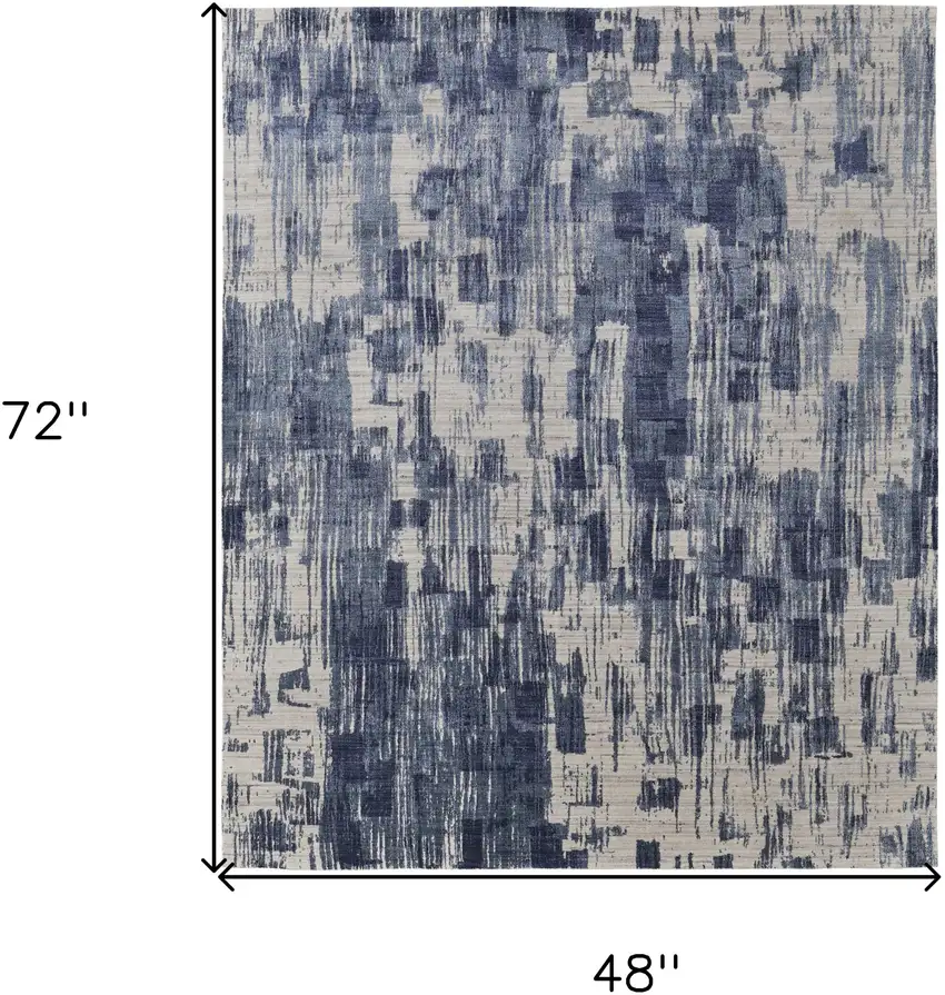 Blue and Ivory Abstract Hand Woven Worn Faded Area Rug Photo 3