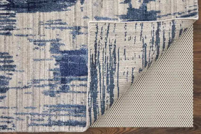 Blue and Ivory Abstract Hand Woven Worn Faded Area Rug Photo 8