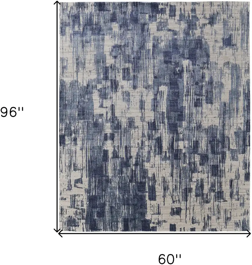 Blue and Ivory Abstract Hand Woven Worn Faded Area Rug Photo 3