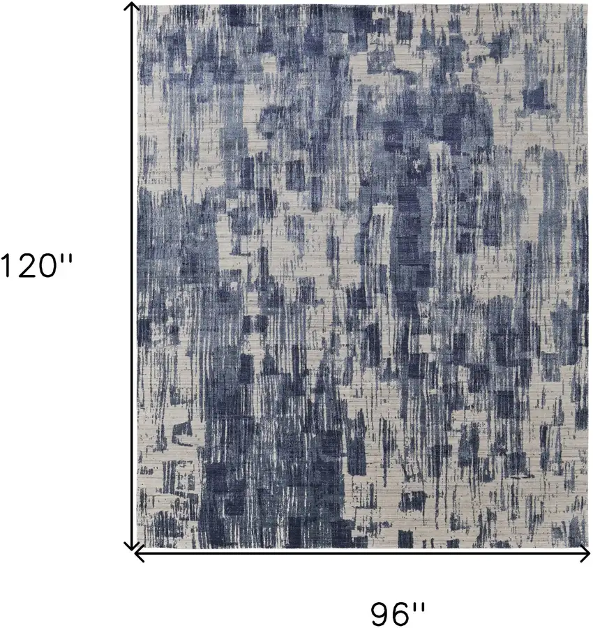 Blue and Ivory Abstract Hand Woven Worn Faded Area Rug Photo 3
