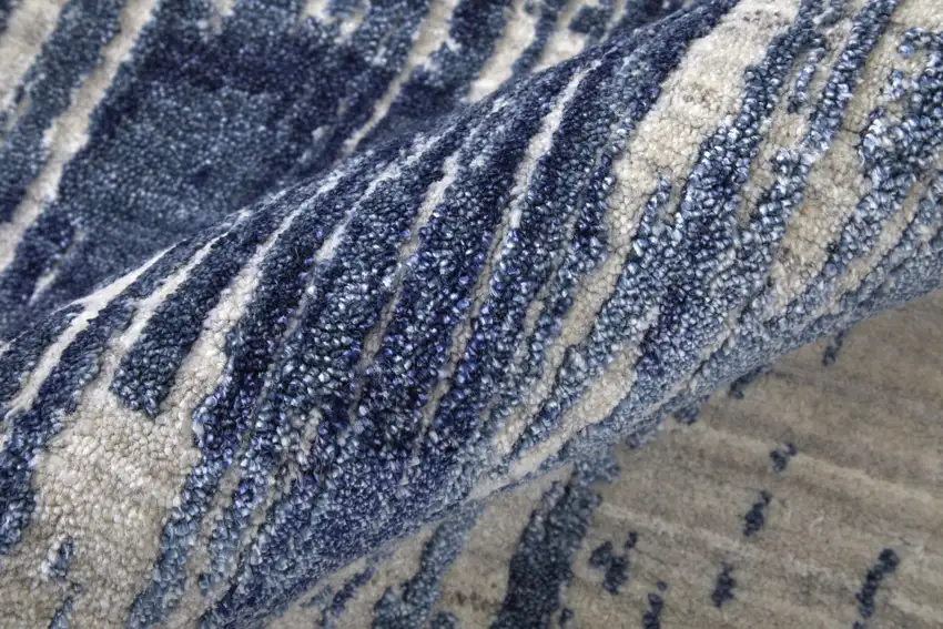 Blue and Ivory Abstract Hand Woven Worn Faded Area Rug Photo 9