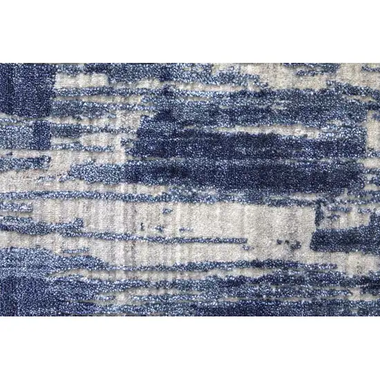 Blue and Ivory Abstract Hand Woven Worn Faded Area Rug Photo 6