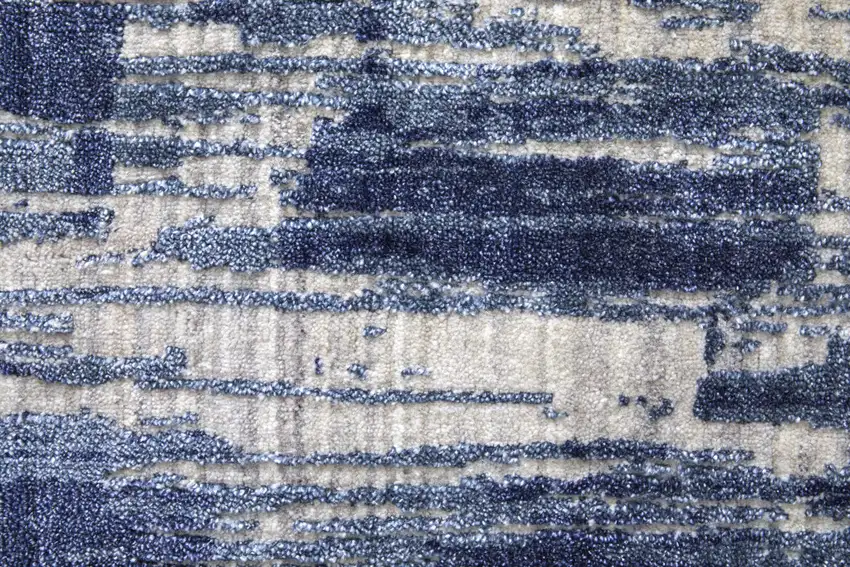 Blue and Ivory Abstract Hand Woven Worn Faded Area Rug Photo 6