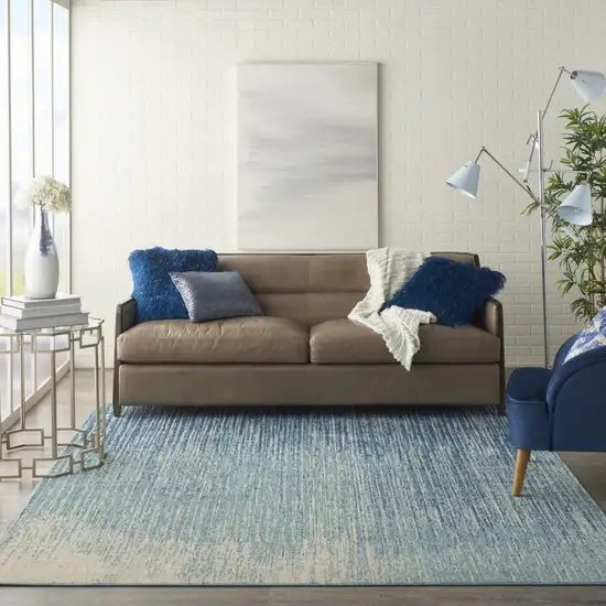 Blue and Ivory Abstract Power Loom Area Rug Photo 5