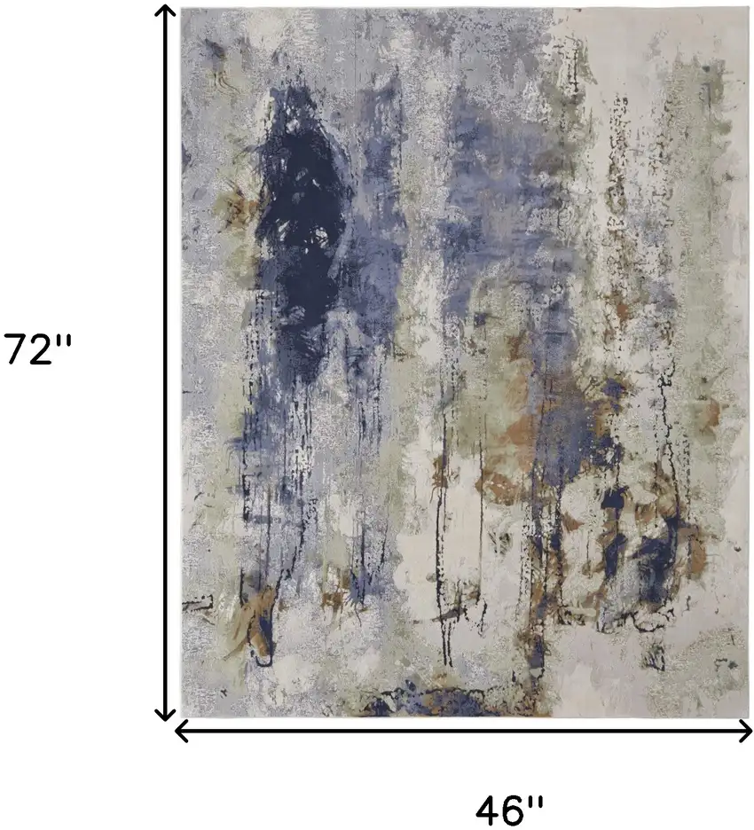 Blue and Ivory Abstract Power Loom Area Rug Photo 4