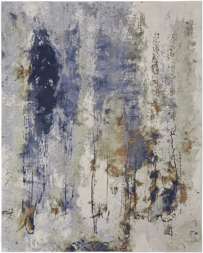 Blue and Ivory Abstract Power Loom Area Rug Photo 1
