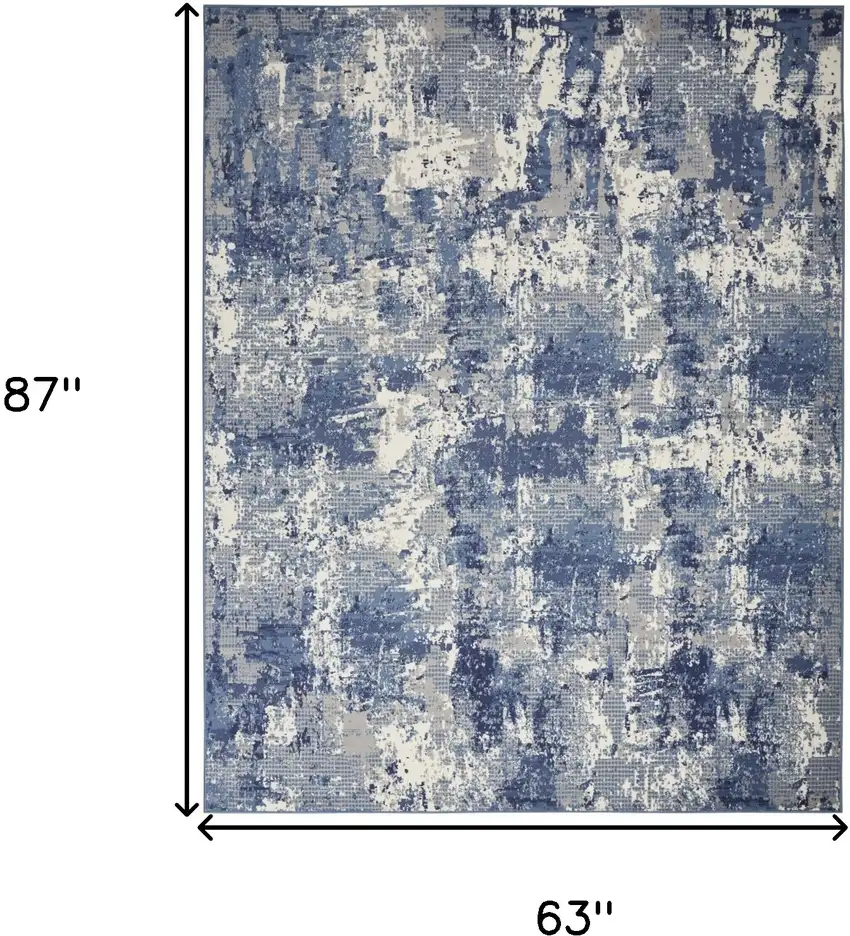 Blue and Ivory Abstract Power Loom Area Rug Photo 3