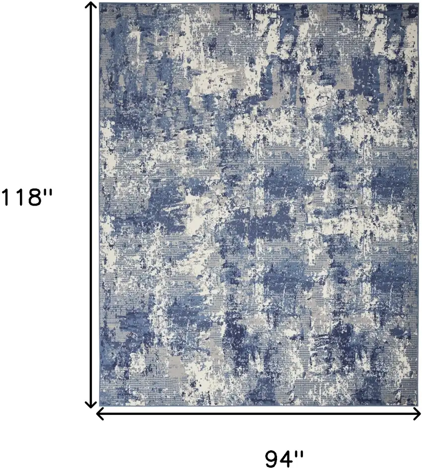 Blue and Ivory Abstract Power Loom Area Rug Photo 3