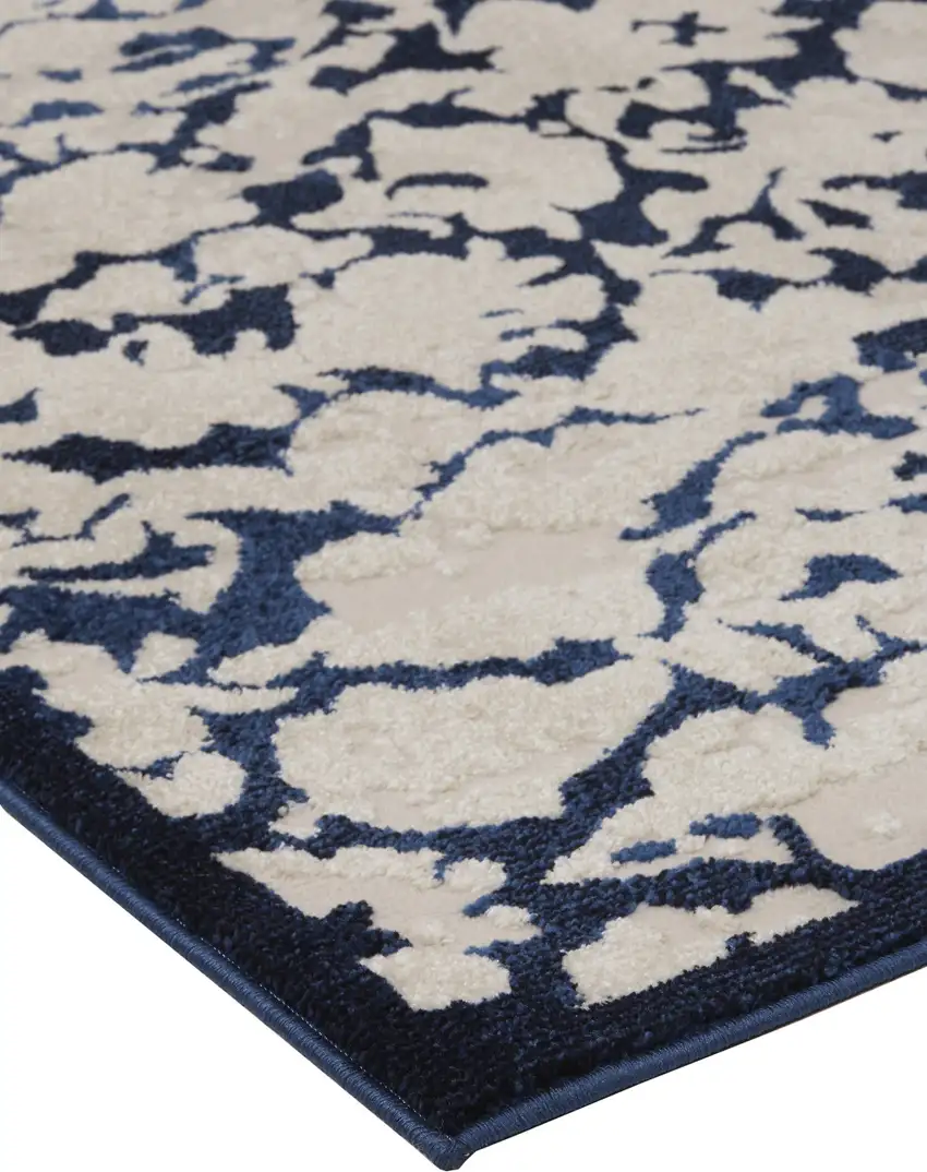 Blue and Ivory Abstract Power Loom Area Rug Photo 8