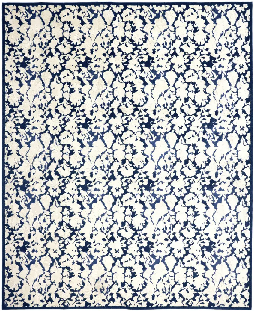 Blue and Ivory Abstract Power Loom Area Rug Photo 4