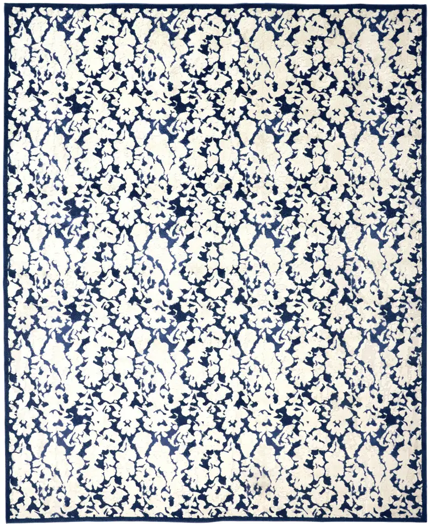 Blue and Ivory Abstract Power Loom Area Rug Photo 5