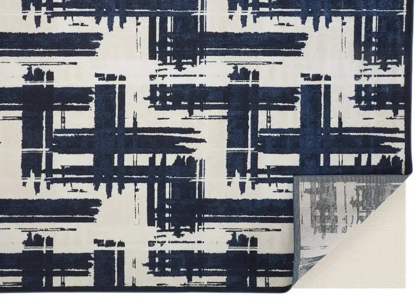 Blue and Ivory Abstract Power Loom Area Rug Photo 7