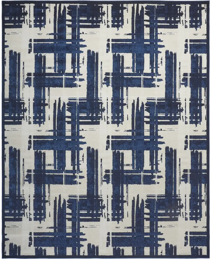 Blue and Ivory Abstract Power Loom Area Rug Photo 6