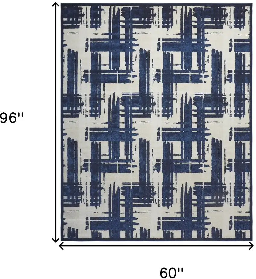 Blue and Ivory Abstract Power Loom Area Rug Photo 3