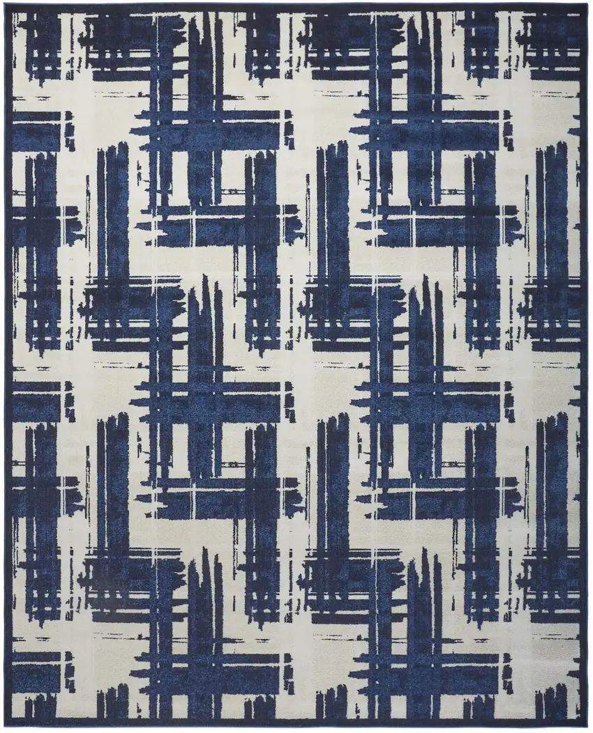 Blue and Ivory Abstract Power Loom Area Rug Photo 4