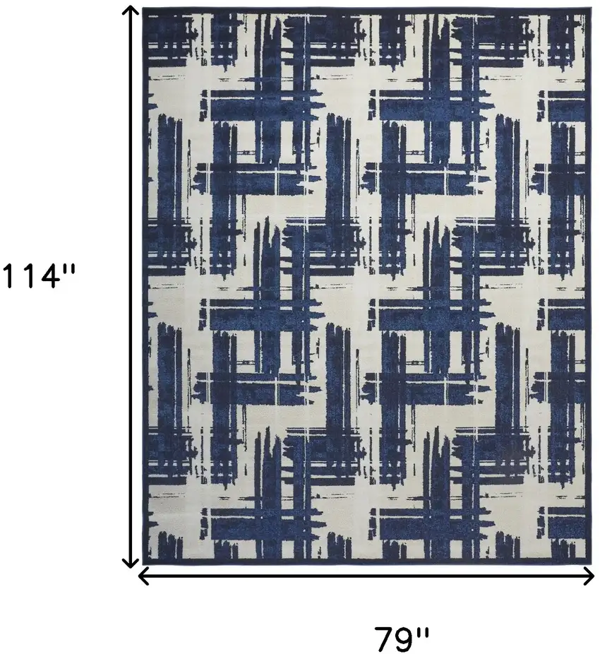Blue and Ivory Abstract Power Loom Area Rug Photo 3