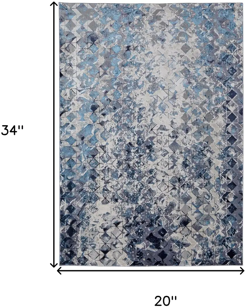 Blue and Ivory Abstract Power Loom Distressed Area Rug Photo 3