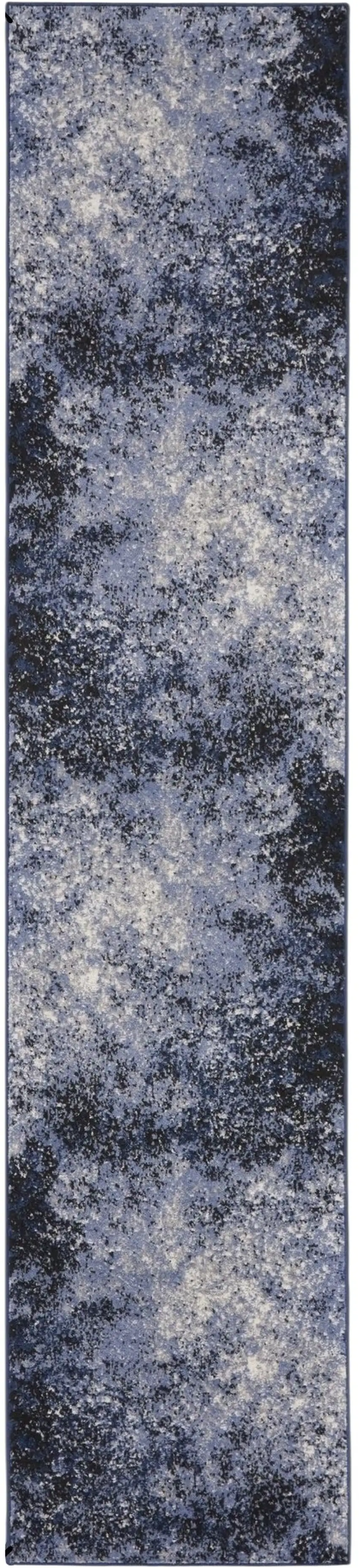 10' Blue And Ivory Abstract Distressed Runner Rug Photo 2