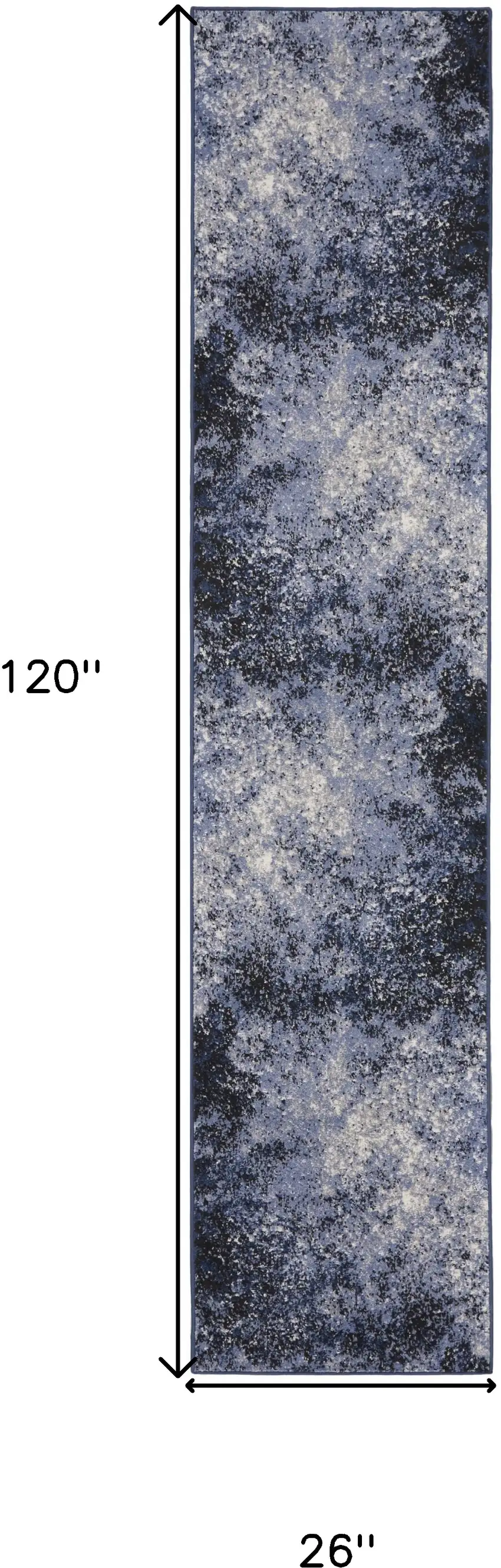 Blue and Ivory Abstract Power Loom Distressed Runner Rug Photo 3