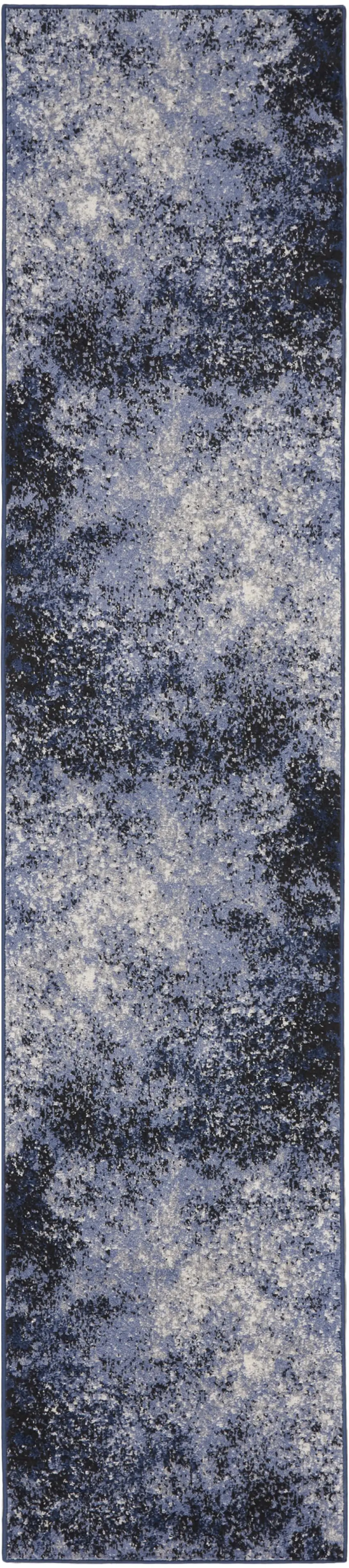 Blue and Ivory Abstract Power Loom Distressed Runner Rug Photo 2