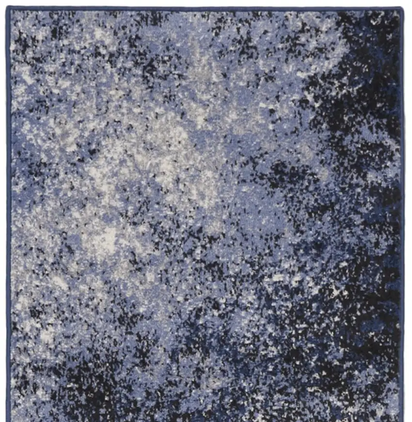 Blue and Ivory Abstract Power Loom Distressed Runner Rug Photo 4