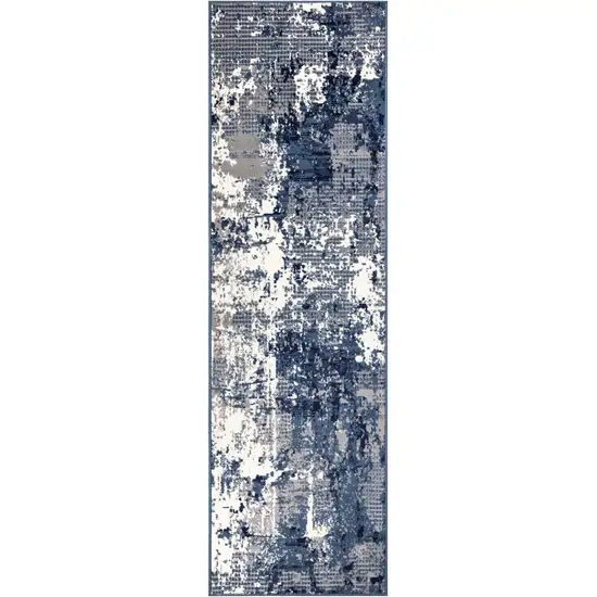 8' Blue And Ivory Abstract Runner Rug Photo 9