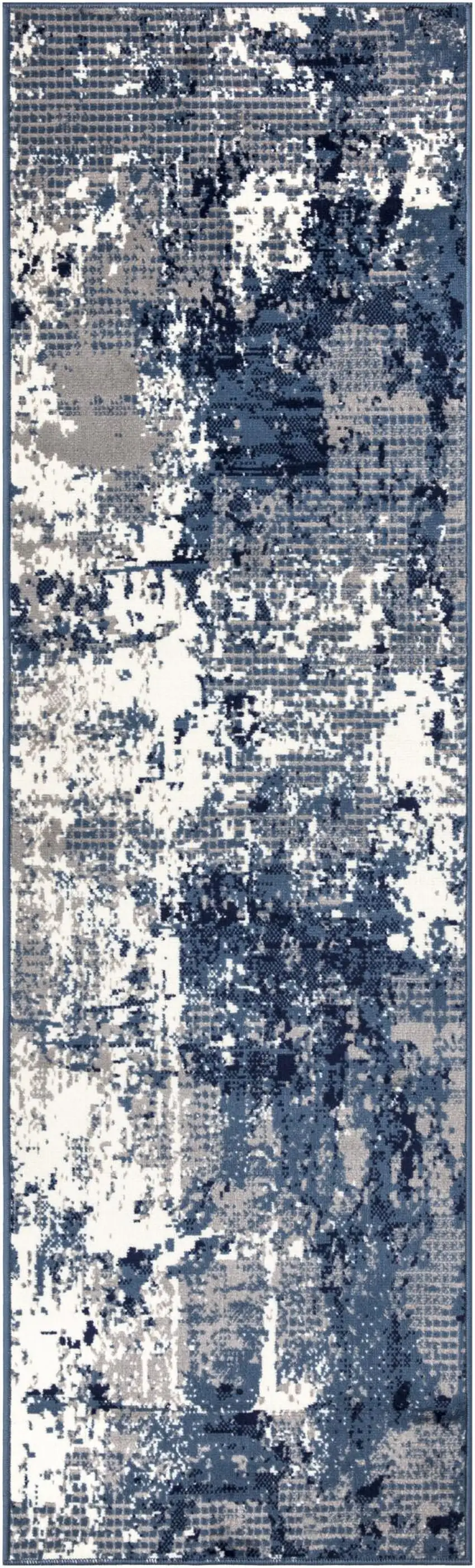 8' Blue And Ivory Abstract Runner Rug Photo 9