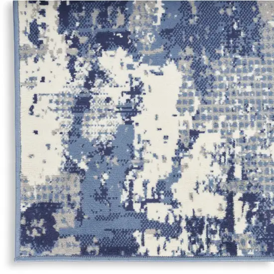 8' Blue And Ivory Abstract Runner Rug Photo 8