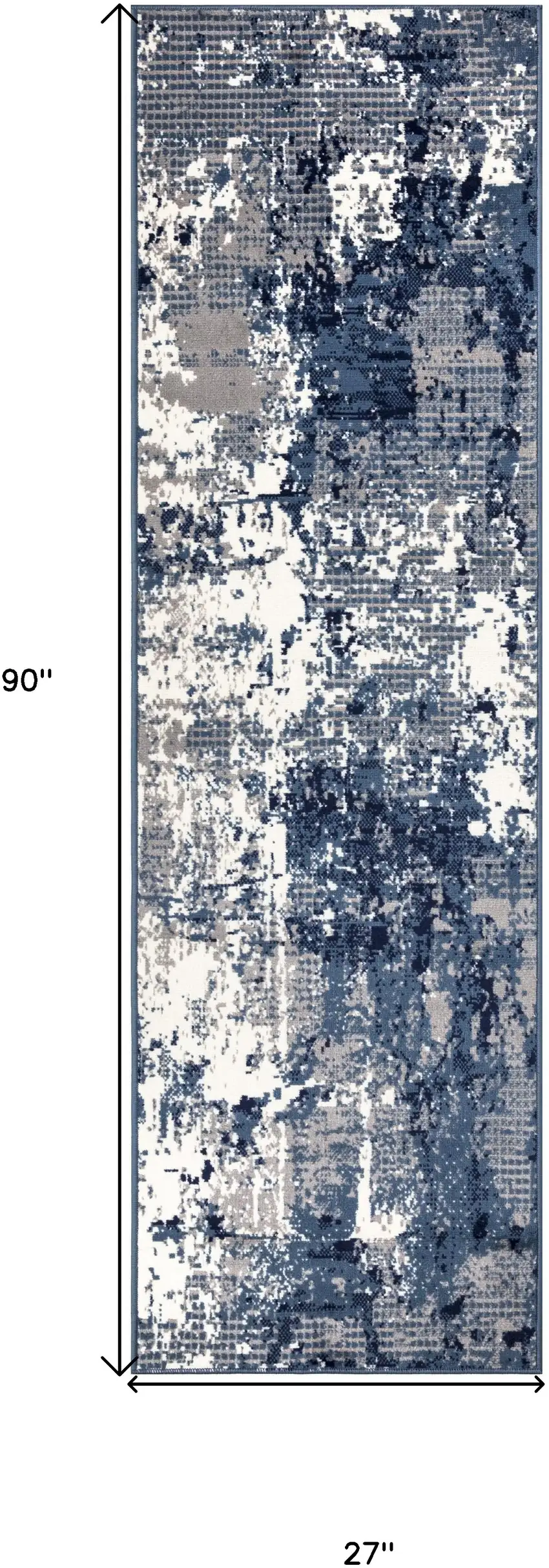 Blue and Ivory Abstract Power Loom Runner Rug Photo 3