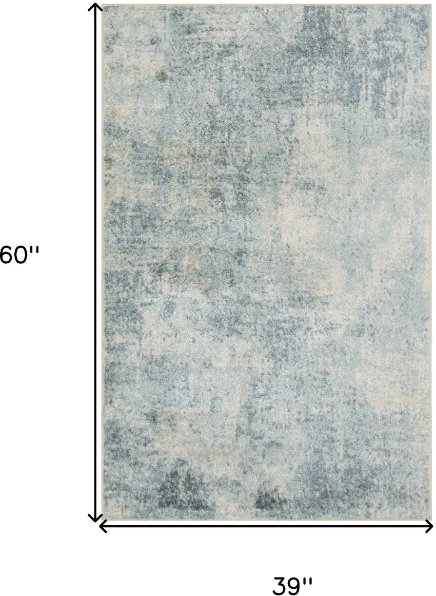 Blue and Ivory Abstract Power Loom Washable Area Rug Photo 3