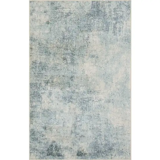 Blue and Ivory Abstract Power Loom Washable Area Rug Photo 8