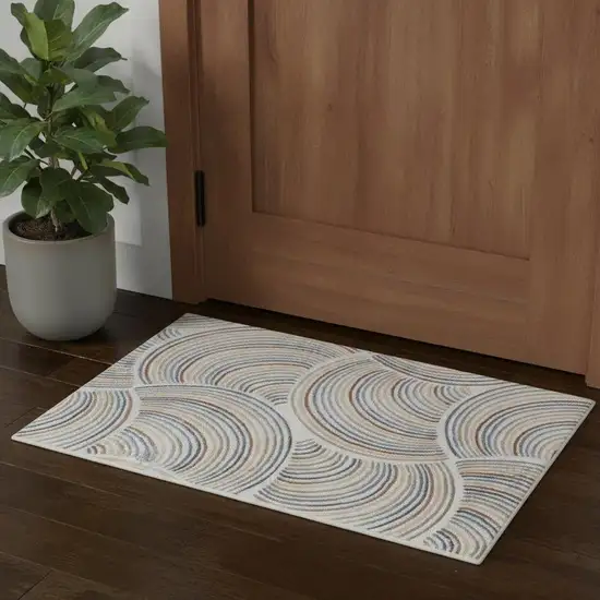 Blue and Ivory Abstract Power Loom Washable Area Rug Photo 1