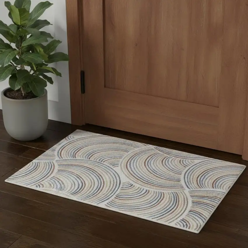 Blue and Ivory Abstract Power Loom Washable Area Rug Photo 1