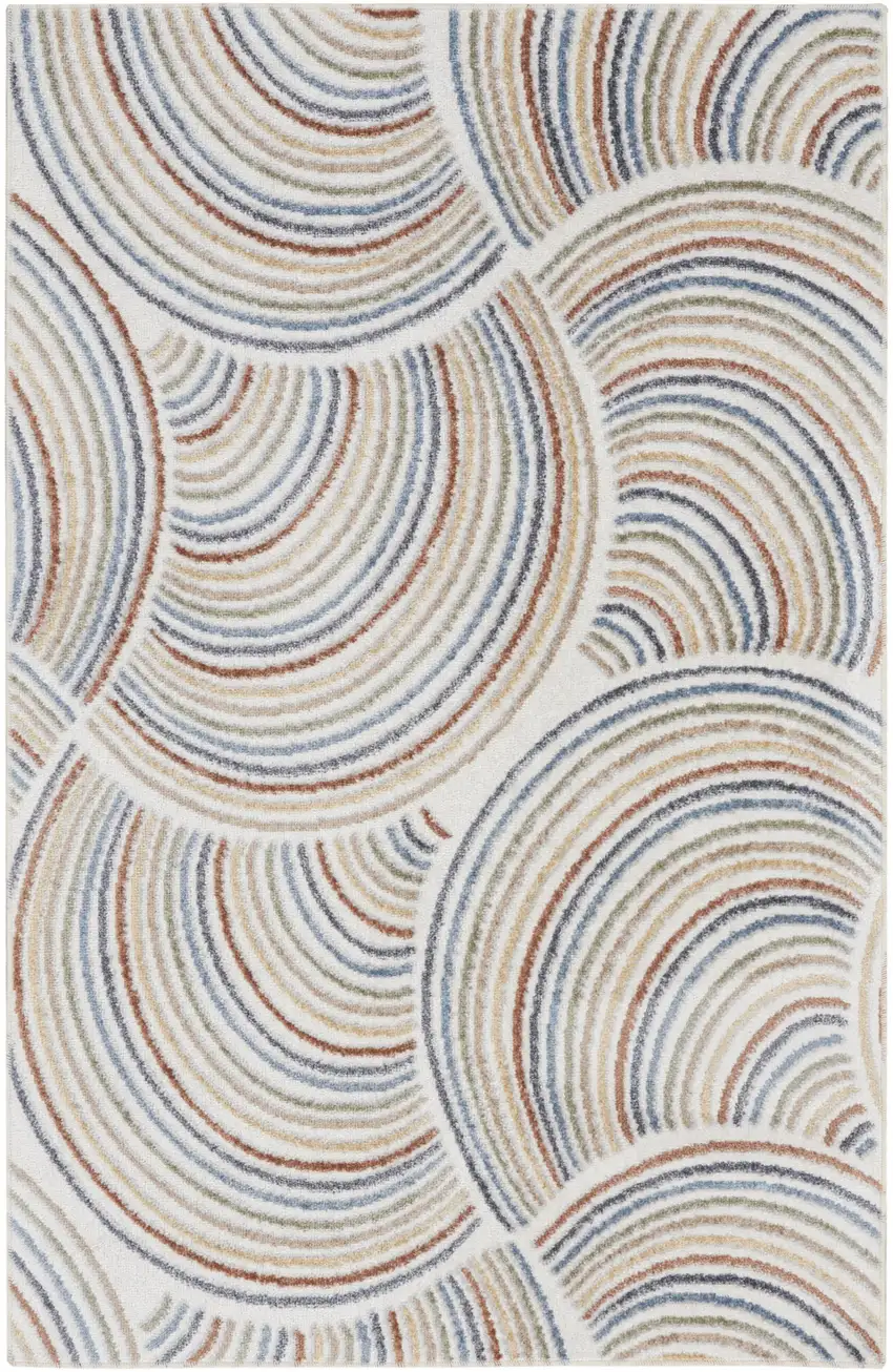 Blue and Ivory Abstract Power Loom Washable Area Rug Photo 2