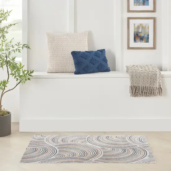 Blue and Ivory Abstract Power Loom Washable Area Rug Photo 5