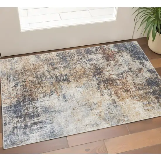 Blue And Ivory Moroccan Washable Area Rug Photo 2