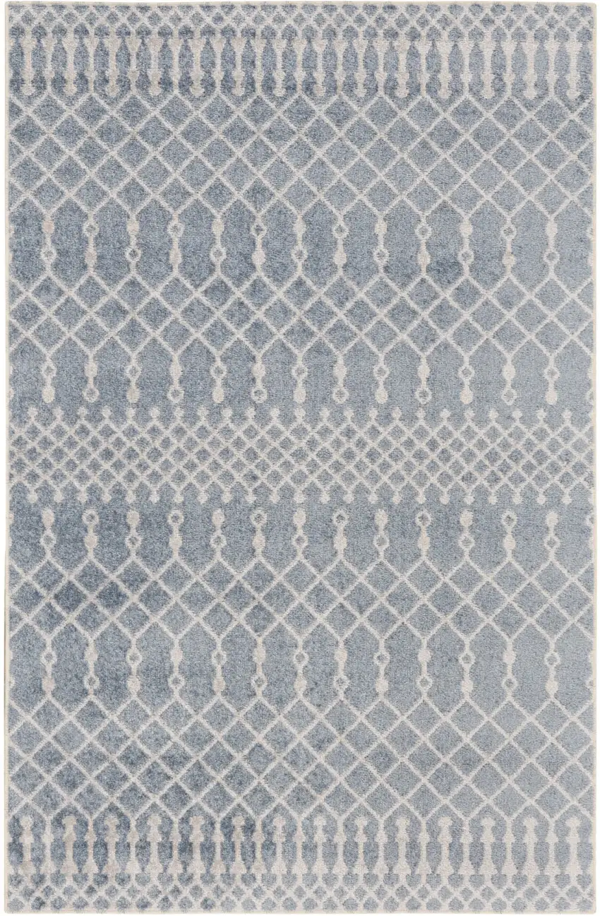 Blue and Ivory Abstract Power Loom Washable Area Rug Photo 1