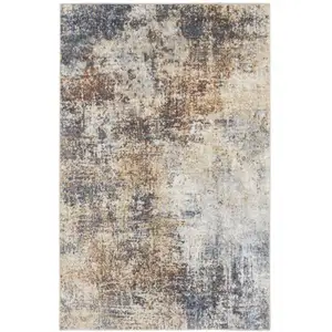 Photo of Blue and Ivory Abstract Power Loom Washable Area Rug