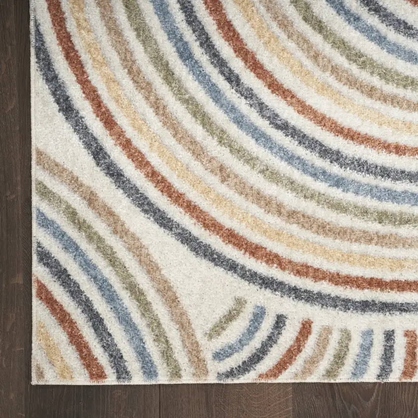 Blue and Ivory Abstract Power Loom Washable Area Rug Photo 8