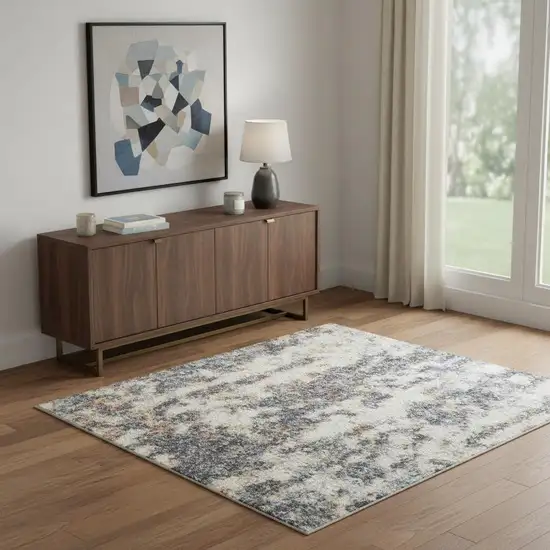 Blue and Ivory Abstract Power Loom Washable Area Rug Photo 1