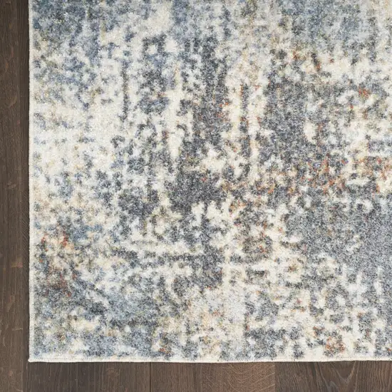 Blue and Ivory Abstract Power Loom Washable Area Rug Photo 9