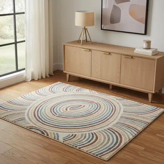 Blue and Ivory Abstract Power Loom Washable Area Rug Photo 1