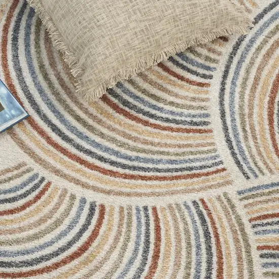 Blue and Ivory Abstract Power Loom Washable Area Rug Photo 2