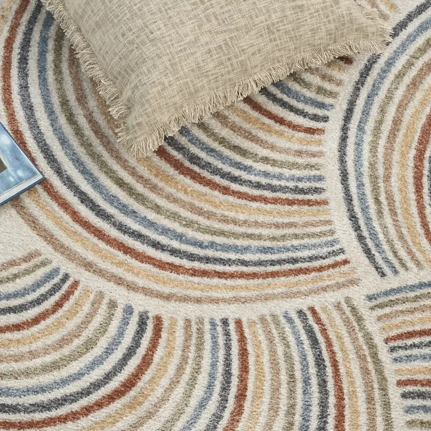 Blue and Ivory Abstract Power Loom Washable Area Rug Photo 2