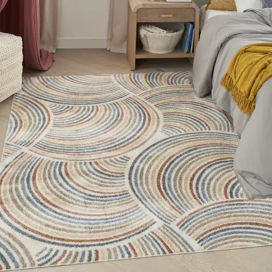 Blue and Ivory Abstract Power Loom Washable Area Rug Photo 3