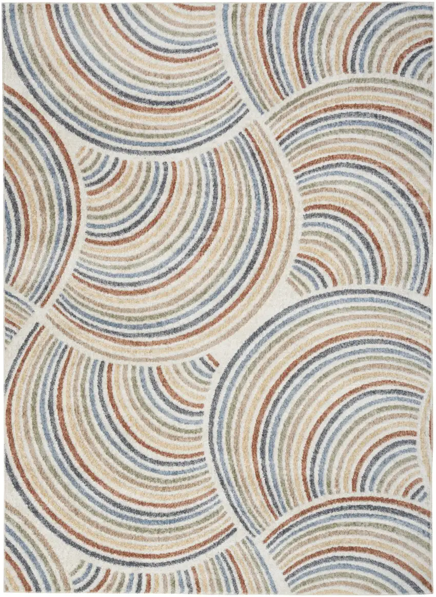 Blue and Ivory Abstract Power Loom Washable Area Rug Photo 1