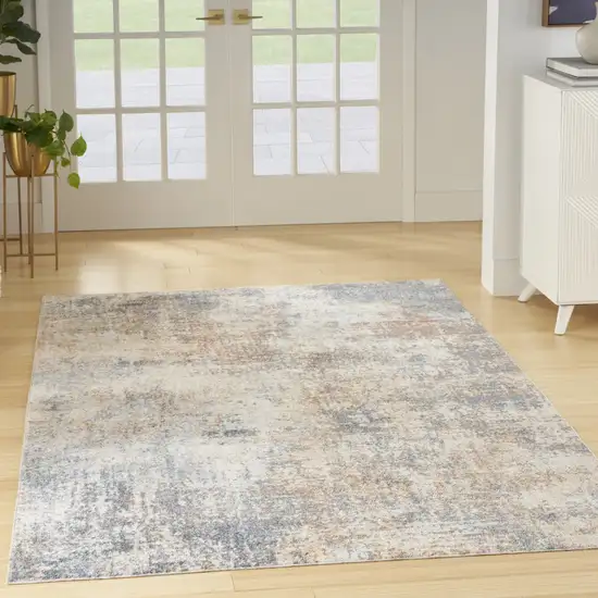 Blue And Ivory Abstract Washable Area Rug Photo 2