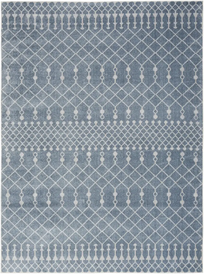 Blue and Ivory Abstract Power Loom Washable Area Rug Photo 1