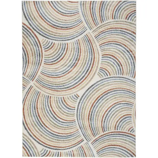 Blue and Ivory Abstract Power Loom Washable Area Rug Photo 5